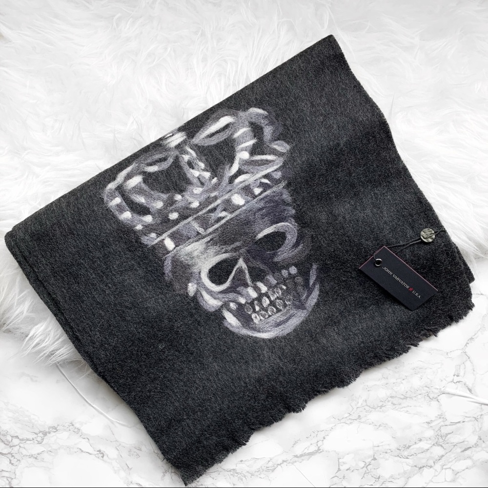 John Varvatos Skull Scarf Gray NWT - Picture 1 of 6